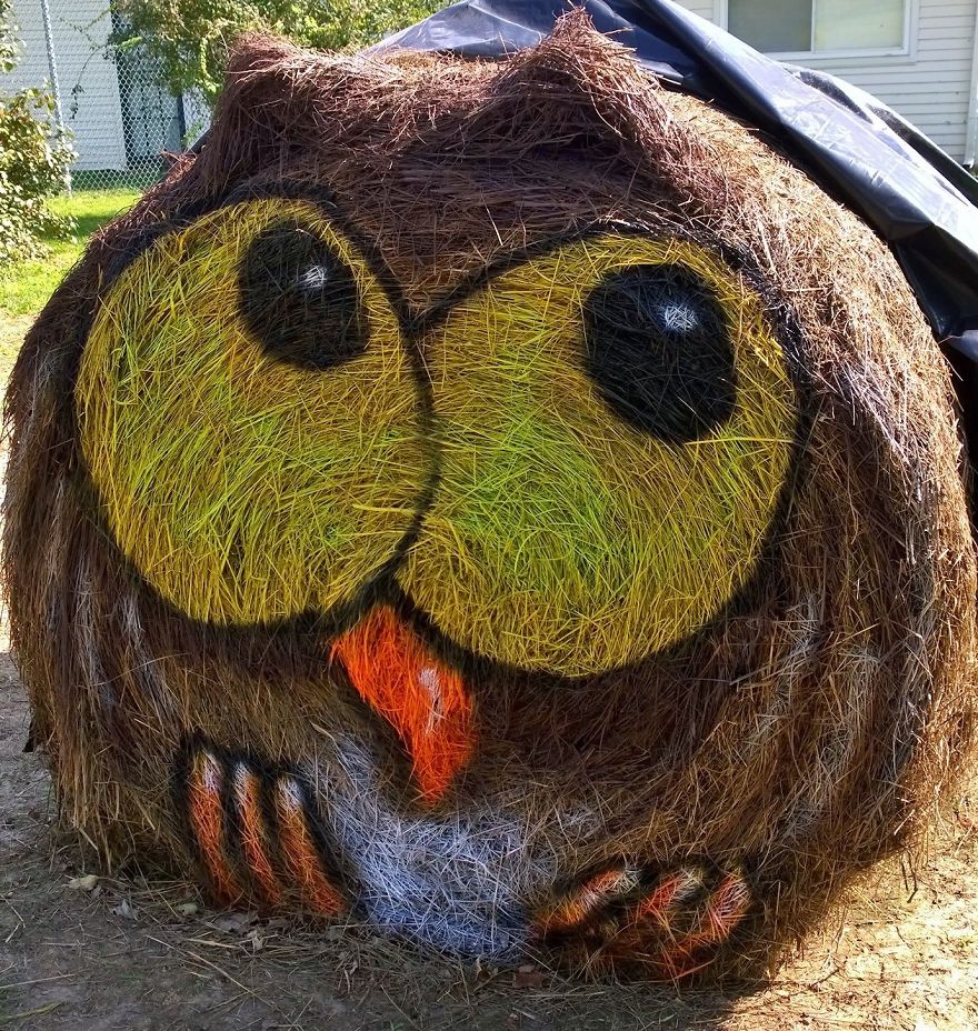 Jean-Marie and her hay sculptures