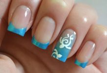 Blue jacket on nails - 5 ideas for gentle manicure with a photo