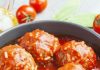 Chicken meatballs with rice in tomato sauce